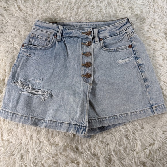 American Eagle Denim Jean Skort Light Wash Size 4 Chic Summer Casual Y2K 90s - Picture 2 of 12